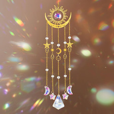 Crystal Suncatcher, Sun and Moon Suncatcher for Windows Hanging Indoor Outdoor,