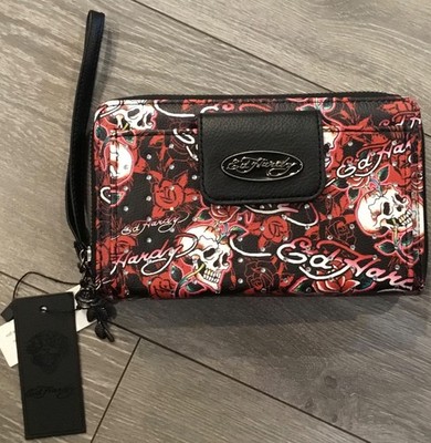 エドハーディ⭐︎ウォレット Ed Hardy Wallet Wristlet Rhinestone Double Zip Around, Logo, 8”x5