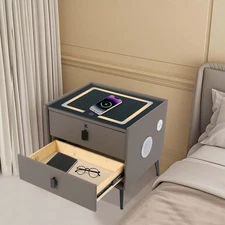 Bluetooth Speaker Smart Bedside Table with Light USB & Wireless Charging