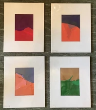 Vtg MCM Mixed Media + Acrylic Landscape Abstract Signed Dated 1974 FOUR Piece