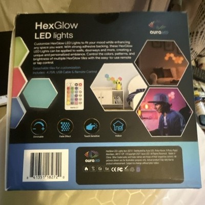 Aura LED HexGlow Multicolor LED Wall Lamp Hexagon Tiles USB Remote Touch