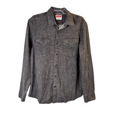 Wrangler Gray Button Up Shirt Mens Large Chambray Western Snap Casual