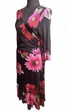 Karen Kane Women Size L Floral 3/4 Sleeves Ruched Waistband Stretch Dress