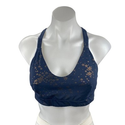 JoyLab Womens Navy Blue Starry Stars Strappy Yoga Athletic Sports Bra Crop Top L