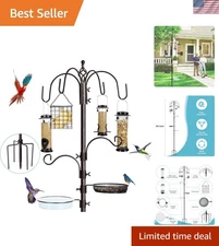 Durable Rust-Resistant Multi-Feeder Bird Station with 4 Feeders & Bath Bowl