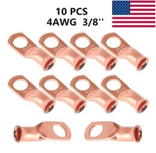 10pcs Gauge 4AWG Wire Connectors 3/8" Hole Ring Terminals Lug Copper Uninsulated