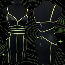 Black & Neon Green Cyber Dress Size Small Goth Rave Punk