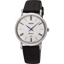 Image of Ladies Seiko Premier Stainless Steel Case Leather Strap Quartz Watch SXB431P1