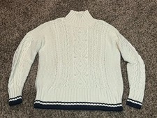 Vineyard Vines Women  s Mock Turtleneck Fisherman Cable knit Cream Sweater-small