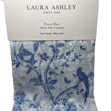 Laura Ashley Semi Sheer Bird Floral Curtains Set 4 38x84 Blue Cottage