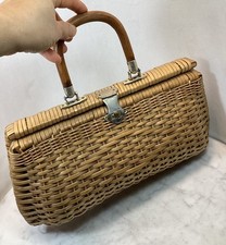 Vintage Hand Made In Hong Kong Rattan Wicker Top Handle Purse Bag