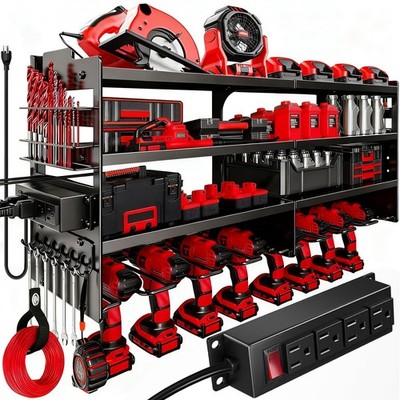 33 Inch Power Tool Organizer 4 Layer Rack Wall Mount 8 Drill Holder 4 Strip