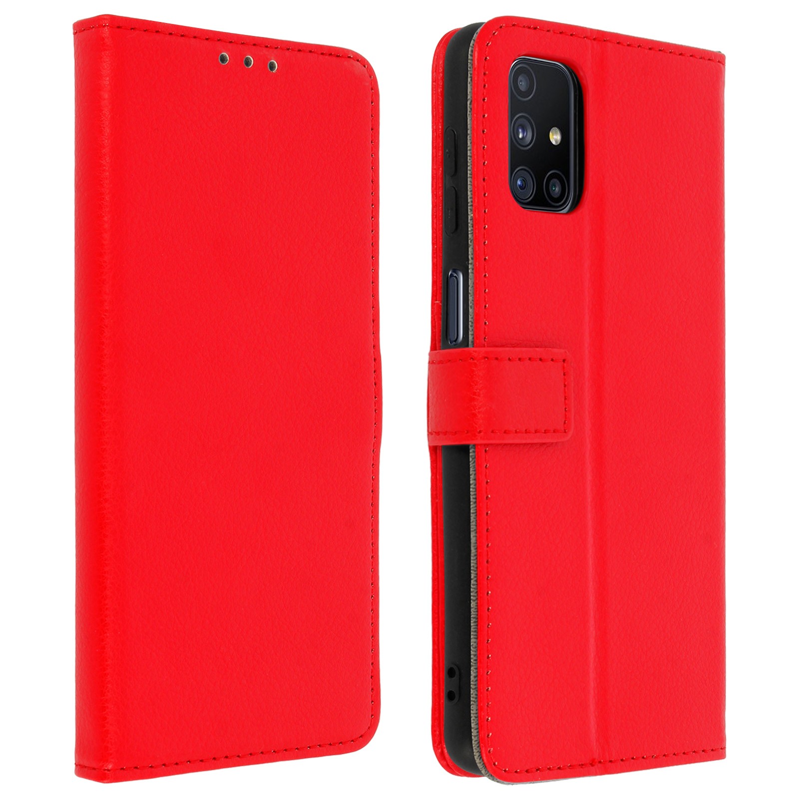 Étui clapet Galaxy M51 rouge avec porte-cartes et support vidéo