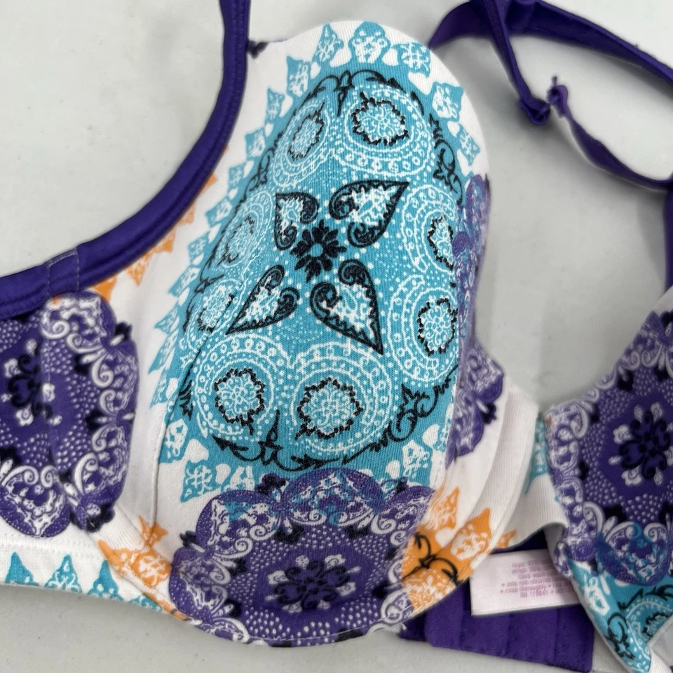 Sujetador Lane Bryant Cacique Intimates Talla 38D Blanco Púrpura Naranja Paisley Floral Foto 4 de 4