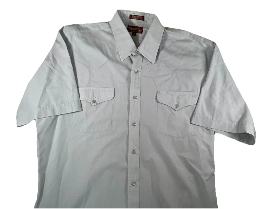 Camisa de vestir de colección Sheplers para hombre 16,5 manga corta perla a presión vaquero occidental Foto 2 de 4