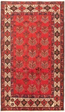 Vintage Red Traditional 5'3" x 9'6" Oriental Hand-Knotted Wool Area Rug
