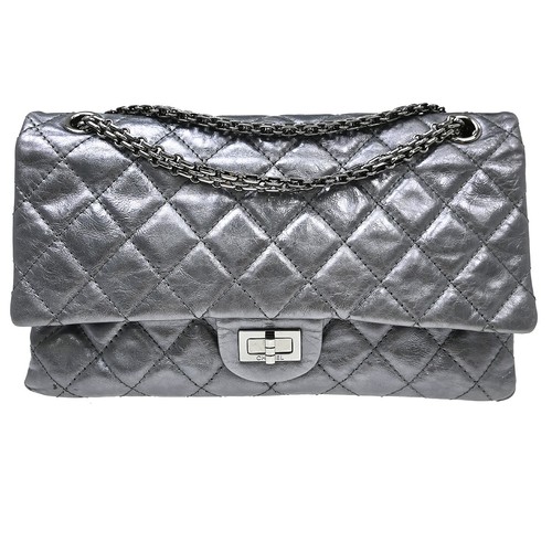 Chanel Silver Calfskin 2.55 Double Flap Shoulder Bag KQ01234