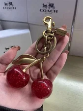 Cherry Bag Charm KeyChainCoachGlitter Resin Metal Brass Red Apple Gifts NIB