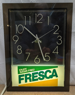 Vintage Fresca Soda Pop Coca-Cola Lighted Wall Clock Advertising Sign 16x12''
