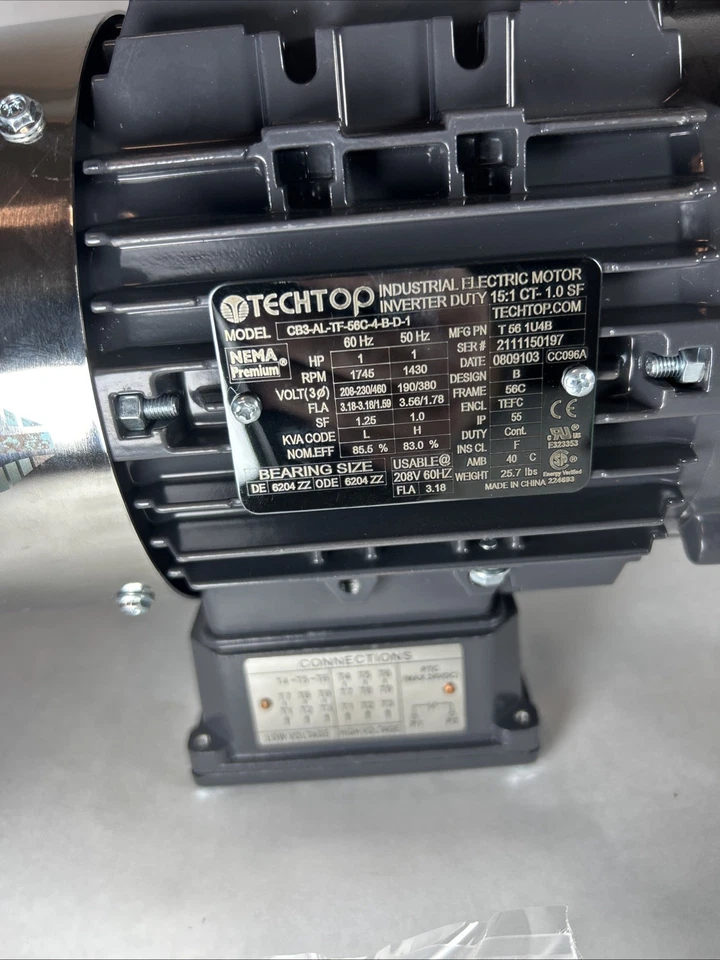 Techtop CB3-AL-TF-56C-4-B-D-1 Motor 1 HP 1750 RPM 3-PH 208-230/460 Volt Cobra - Image 3 of 4