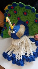vintage BIG Handmade Peacock Plush Stuffed Animal Crochet amigurumi Blue & Green