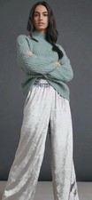 Anthropologie Maeve Anastacia Silver Crushed Velvet Wide Leg Pants Women s Sz S