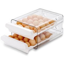 HOMQUEN Egg Holder, Clear Plastic - 2 Layer/40 Grid Egg Tray  Fresh Storage ...