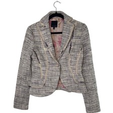 The Limited Women Black White Tweed Chic Blazer Floral Lining Ribbon Trim Size 2