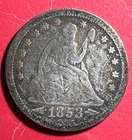 1853 US Seated LIBERTY SILVER Quarter! "Philadelphia" Mint! Very Good! Old Coin!