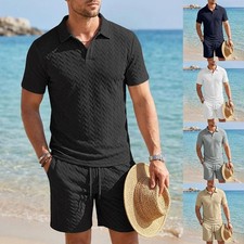 Men's Polyester Spandex Jacquard For Polo Shirt and Shorts Set for Warm Weather
