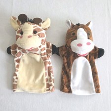 Set Of 2 Plush Hand Puppets Tiger and Horse No Tags Inside Approx 8" Long
