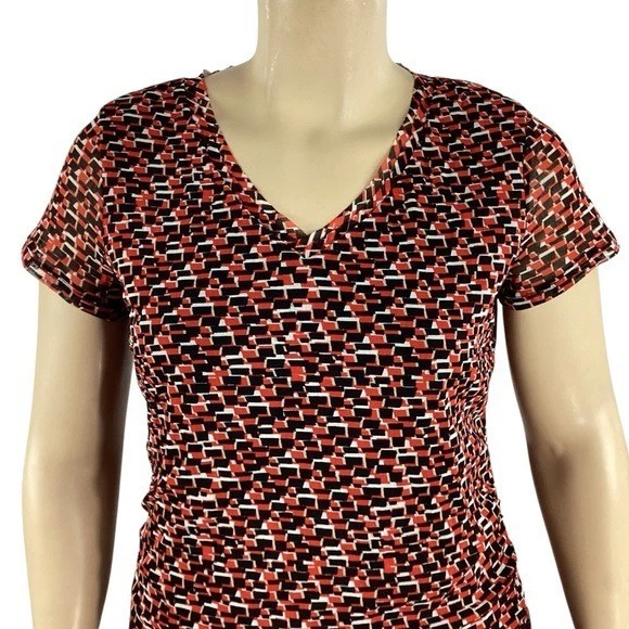 Топ Dana Buchman с коротким рукавом с v-образным вырезом красный с геометрическим принтом размер L - Изображение 2 из 4