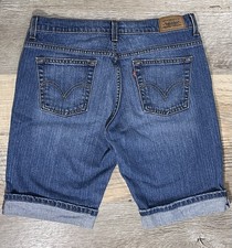 VTG LEVI'S 515 Shorts Womens 10 Bermuda Cuffed Hem Med Wash Blue Stretch Denim