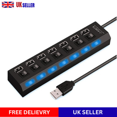 USB HUB 7 Port High Speed 2.0 USB Multi Splitter Desktop PC Laptop Adapter