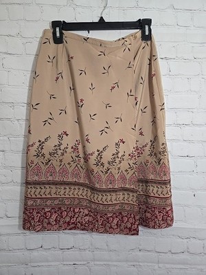 Vtg Knee Length Wrap Skit Sz 6 Boho WhimsyGoth Red Paisley Floral Fairy 