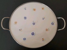 Keramiktablett mit Metallfassung,Blumenmuster, Vintage