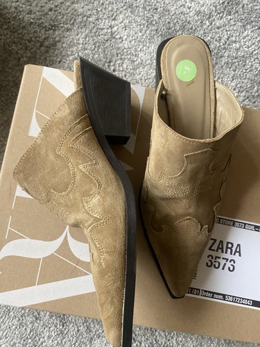 Zara tan Cowboy Mules Size 40 UK 7 New