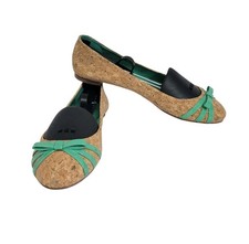 Kate Spade NY Tan Cork Green Patent Leather Bow Ballet Flats Size 9.5