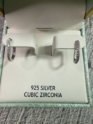NEW IN BOX Rachel Ashwell 925 Silver Cubic Zirconia Rectangular Hoop Earrings
