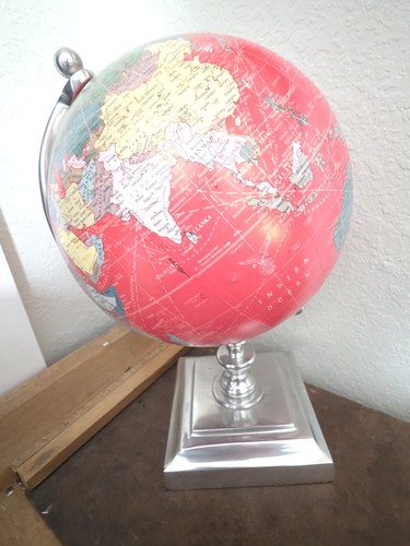Vintage roter Globus versilberter Sockel Made in India  - Bild 3 von 10