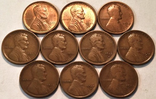 Lot (10) Better Lincoln Cents Uncirculated 1909 VDB 1911 S 1914 S 1915 S Penny