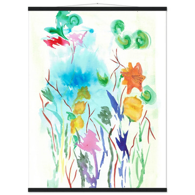 Affiche Classique sur Papier Mat avec Cintre en Bois bouquet   Élégance naturell