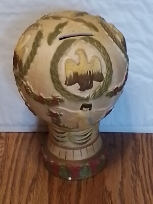 Vintage Santa Claus Programs Ceramic Hot Air Balloon Bank Eagle with Stopper