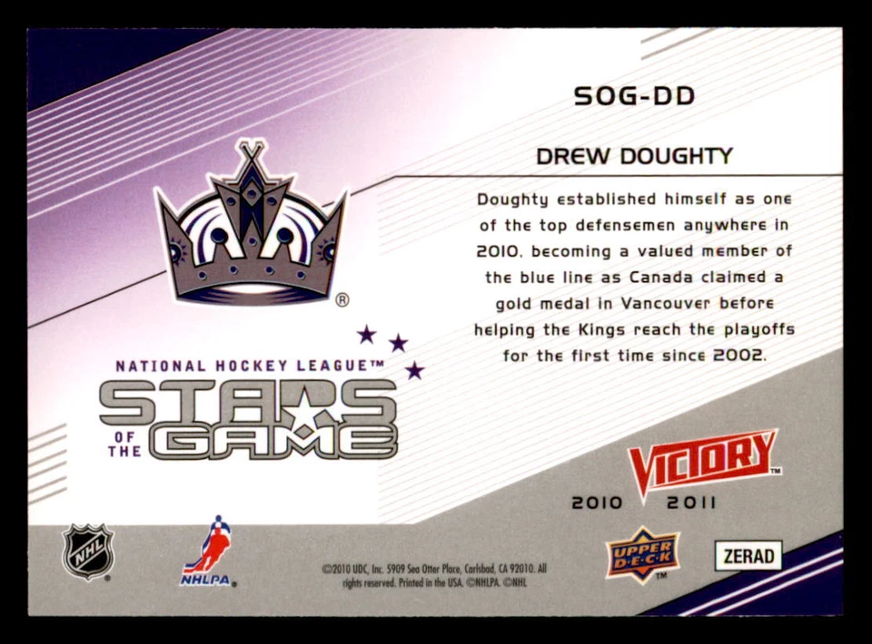 2010-11 Upper Deck Victory Stars of the Game #SOG-DD Drew Doughty Kings - Image 2 of 2