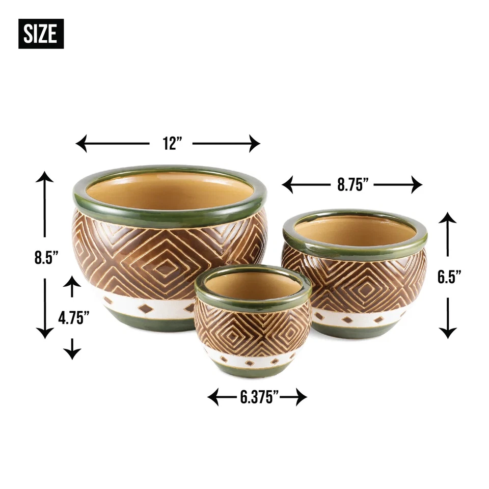 Trío de macetas grandes de jade de diseño al aire libre macetas de cerámica flores jardín patio 3 piezas  Foto 3 de 3