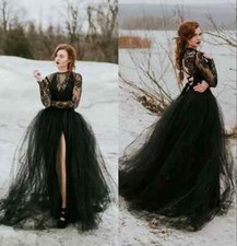 Gothic Bride Black Wedding Dresses Lace Long Sleeve Backless A Line Bridal Gowns