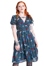 Hell Bunny Kleid Sianna Midi Dress Teal Vintage Retro Chiffon Rüschenkleid Boho