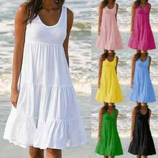 Women Summer Smock Tanks Dresses Beach Baggy Frill Mini Sundress Casual Hol