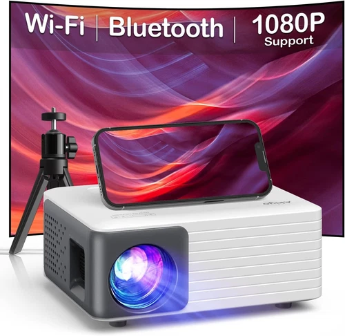 Mini Proiettore Portatile WiFi Bluetooth con Treppiede 720P LED iOS Android HDMI