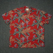 VINTAGE Paradise Found Shirt Mens XXL Red Floral Parrots Magnum PI 2XL